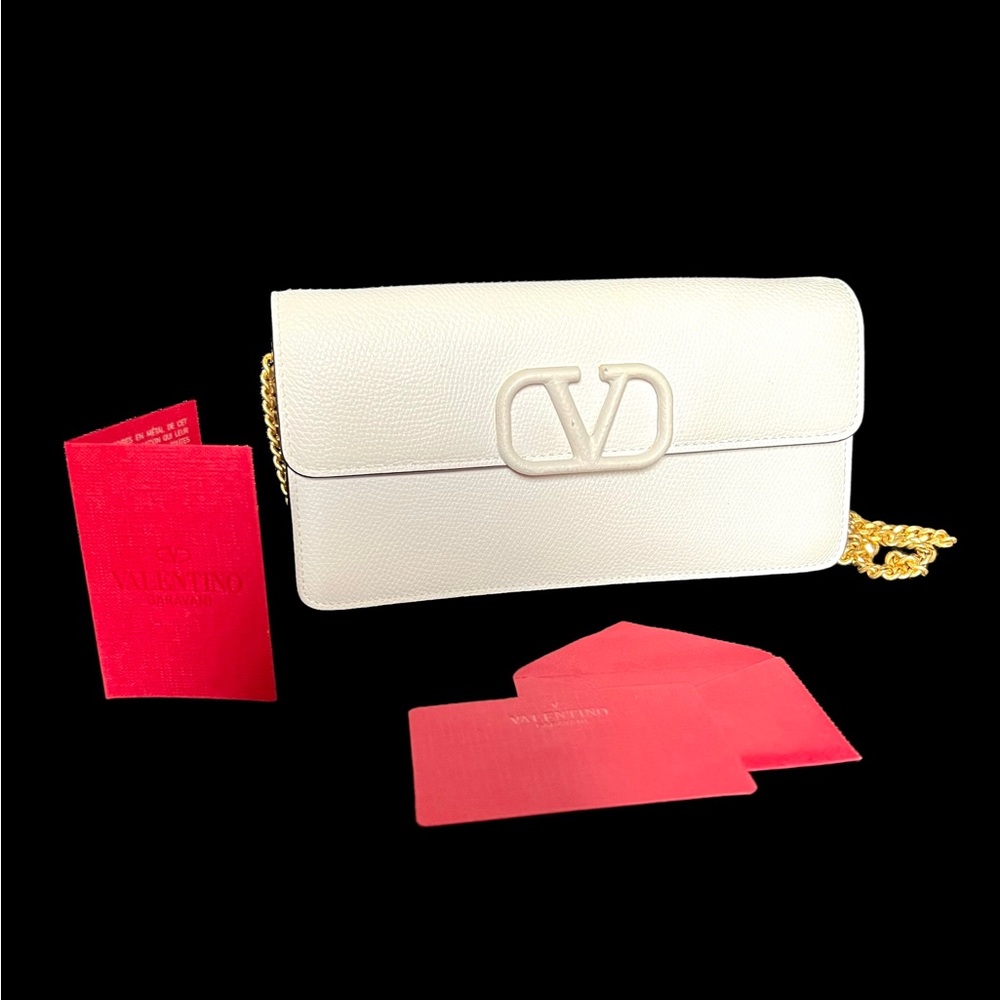 Valentino Garavani White VLogo Chain Wallet Bag